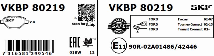 SKF VKBP 80219 - Гальмівні колодки, дискові гальма autocars.com.ua