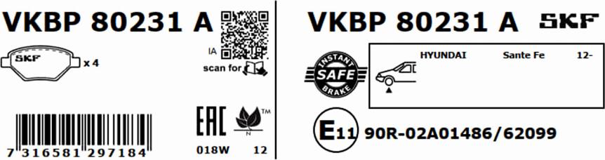 SKF VKBP 80231 A - Тормозные колодки, дисковые, комплект avtokuzovplus.com.ua