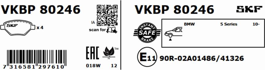 SKF VKBP 80246 - Тормозные колодки, дисковые, комплект autodnr.net