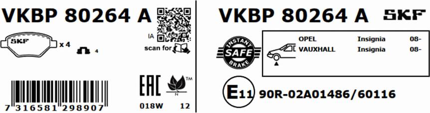 SKF VKBP 80264 A - Тормозные колодки, дисковые, комплект avtokuzovplus.com.ua