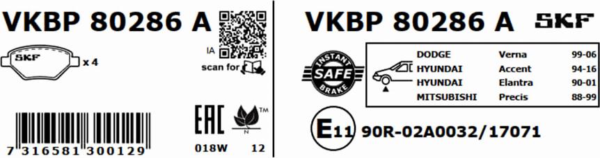 SKF VKBP 80286 A - Тормозные колодки, дисковые, комплект autodnr.net