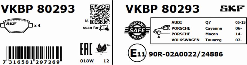 SKF VKBP 80293 - Гальмівні колодки, дискові гальма autocars.com.ua