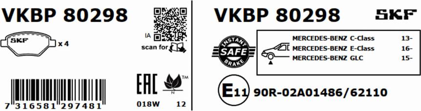 SKF VKBP 80298 - Гальмівні колодки, дискові гальма autocars.com.ua