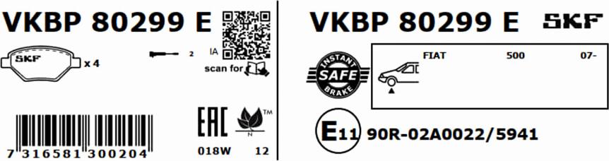 SKF VKBP 80299 E - Гальмівні колодки, дискові гальма autocars.com.ua