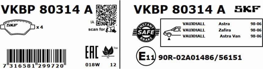 SKF VKBP 80314 A - Тормозные колодки, дисковые, комплект autodnr.net