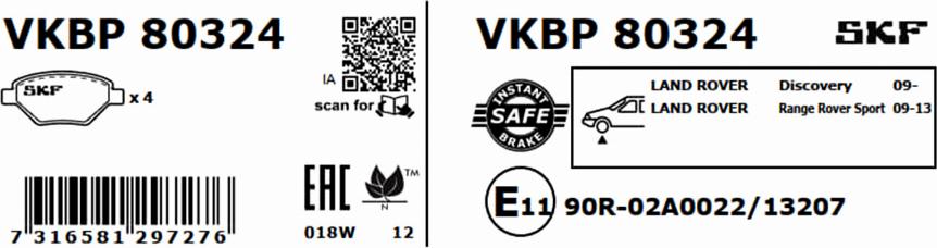 SKF VKBP 80324 - Тормозные колодки, дисковые, комплект autodnr.net