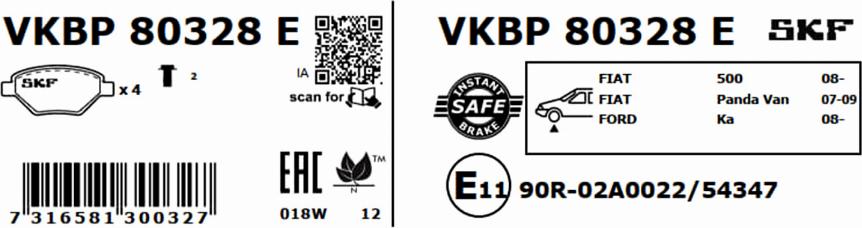 SKF VKBP 80328 E - Тормозные колодки, дисковые, комплект avtokuzovplus.com.ua