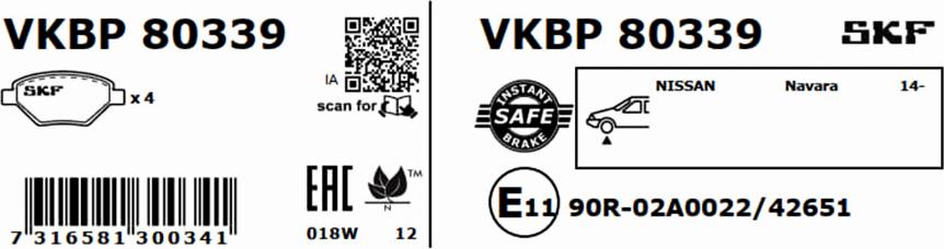 SKF VKBP 80339 - Гальмівні колодки, дискові гальма autocars.com.ua