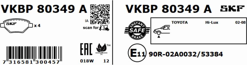 SKF VKBP 80349 A - Тормозные колодки, дисковые, комплект autodnr.net