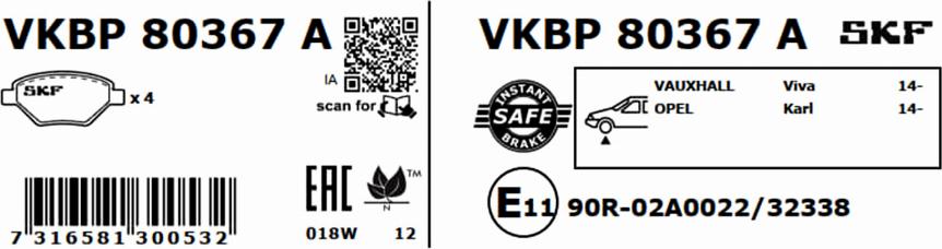 SKF VKBP 80367 A - Тормозные колодки, дисковые, комплект autodnr.net