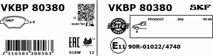 SKF VKBP 80380 - Тормозные колодки, дисковые, комплект avtokuzovplus.com.ua