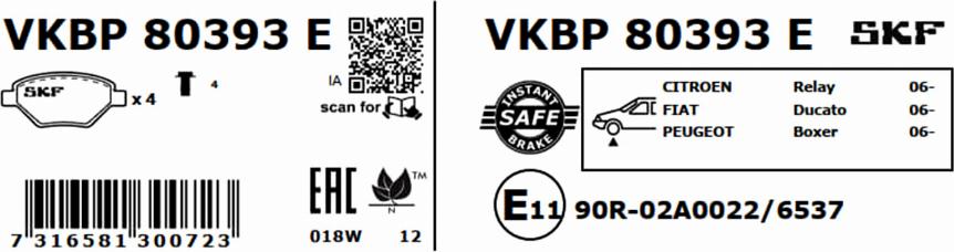 SKF VKBP 80393 E - Тормозные колодки, дисковые, комплект avtokuzovplus.com.ua