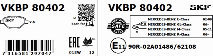 SKF VKBP 80402 - Гальмівні колодки, дискові гальма autocars.com.ua