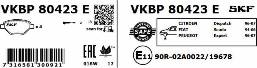 SKF VKBP 80423 E - Тормозные колодки, дисковые, комплект autodnr.net