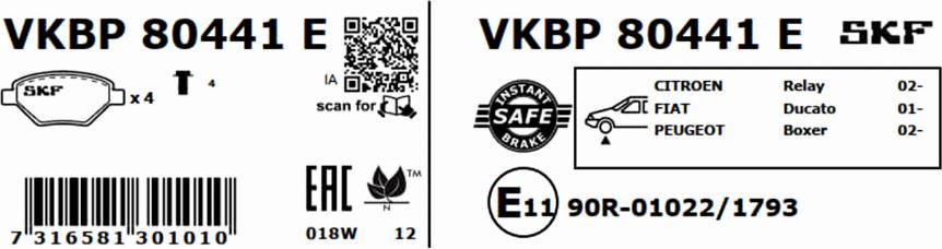 SKF VKBP 80441 E - Гальмівні колодки, дискові гальма autocars.com.ua