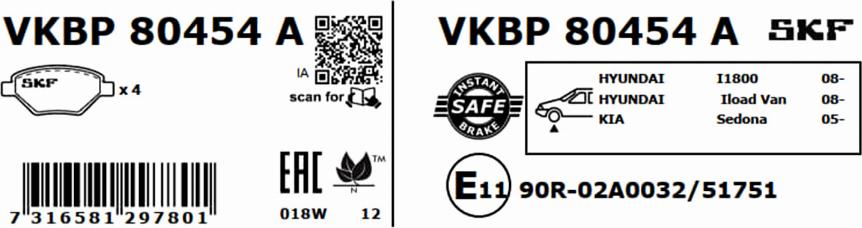 SKF VKBP 80454 A - Тормозные колодки, дисковые, комплект avtokuzovplus.com.ua