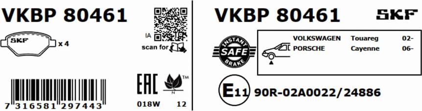 SKF VKBP 80461 - Гальмівні колодки, дискові гальма autocars.com.ua