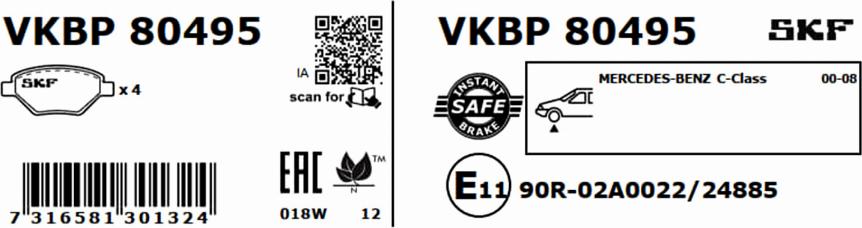 SKF VKBP 80495 - Тормозные колодки, дисковые, комплект avtokuzovplus.com.ua