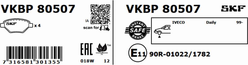 SKF VKBP 80507 - Тормозные колодки, дисковые, комплект avtokuzovplus.com.ua