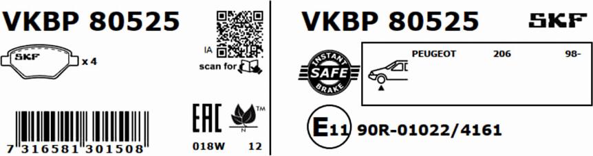 SKF VKBP 80525 - Гальмівні колодки, дискові гальма autocars.com.ua