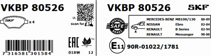 SKF VKBP 80526 - Тормозные колодки, дисковые, комплект avtokuzovplus.com.ua