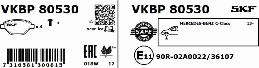 SKF VKBP 80530 - Гальмівні колодки, дискові гальма autocars.com.ua