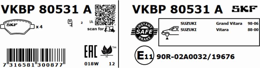 SKF VKBP 80531 A - Тормозные колодки, дисковые, комплект autodnr.net