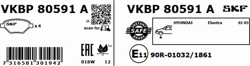 SKF VKBP 80591 A - Гальмівні колодки, дискові гальма autocars.com.ua