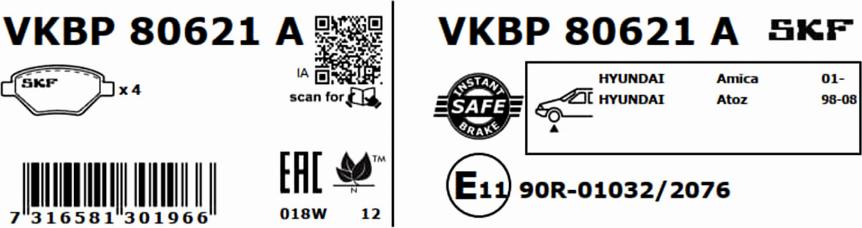 SKF VKBP 80621 A - Тормозные колодки, дисковые, комплект avtokuzovplus.com.ua