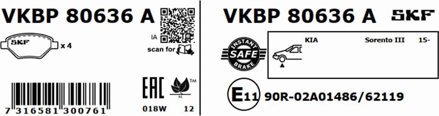 SKF VKBP 80636 A - Гальмівні колодки, дискові гальма autocars.com.ua