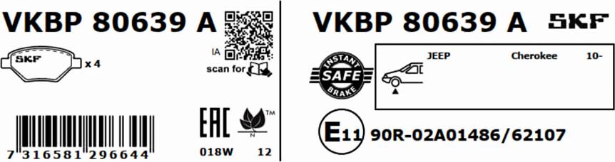 SKF VKBP 80639 A - Тормозные колодки, дисковые, комплект avtokuzovplus.com.ua