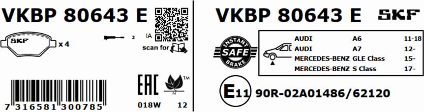 SKF VKBP 80643 E - Гальмівні колодки, дискові гальма autocars.com.ua