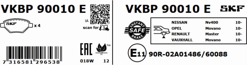 SKF VKBP 90010 E - Гальмівні колодки, дискові гальма autocars.com.ua