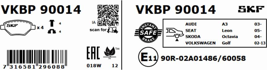 SKF VKBP 90014 - Гальмівні колодки, дискові гальма autocars.com.ua