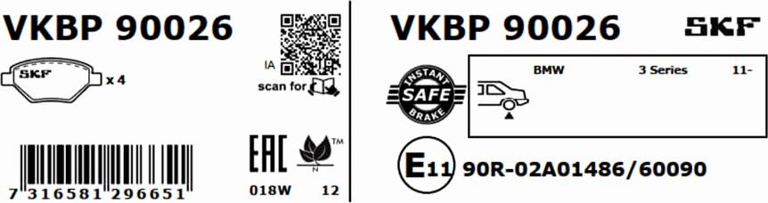 SKF VKBP 90026 - Тормозные колодки, дисковые, комплект avtokuzovplus.com.ua