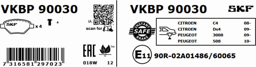 SKF VKBP 90030 - Гальмівні колодки, дискові гальма autocars.com.ua