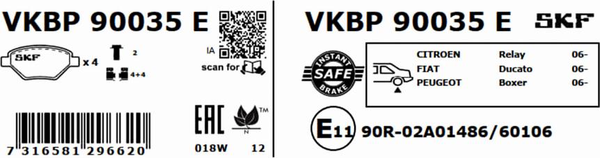 SKF VKBP 90035 E - Гальмівні колодки, дискові гальма autocars.com.ua