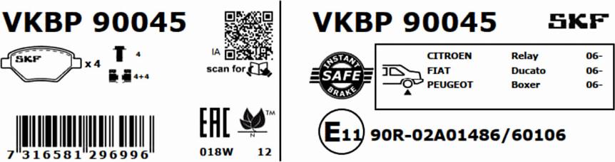 SKF VKBP 90045 - Гальмівні колодки, дискові гальма autocars.com.ua