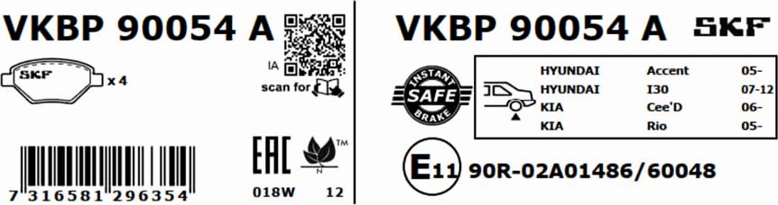 SKF VKBP 90054 A - Гальмівні колодки, дискові гальма autocars.com.ua