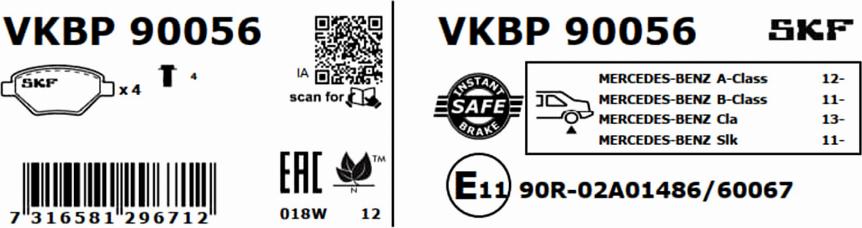 SKF VKBP 90056 - Тормозные колодки, дисковые, комплект avtokuzovplus.com.ua