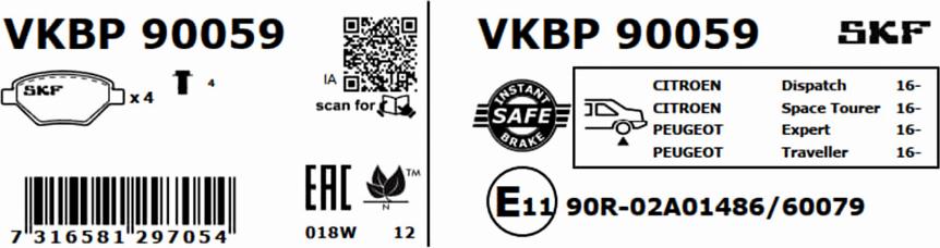 SKF VKBP 90059 - Тормозные колодки, дисковые, комплект avtokuzovplus.com.ua