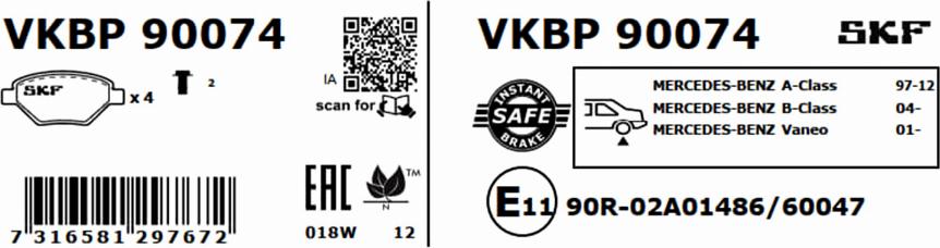 SKF VKBP 90074 - Гальмівні колодки, дискові гальма autocars.com.ua