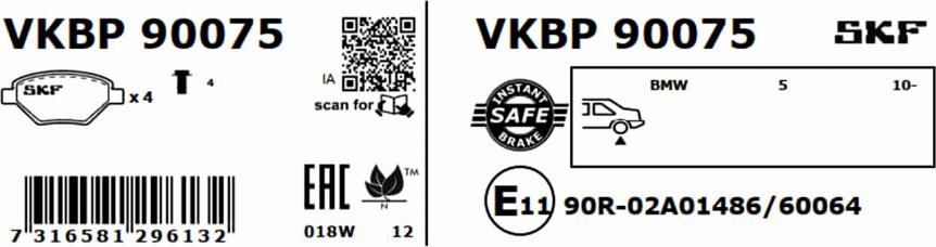 SKF VKBP 90075 - Тормозные колодки, дисковые, комплект avtokuzovplus.com.ua