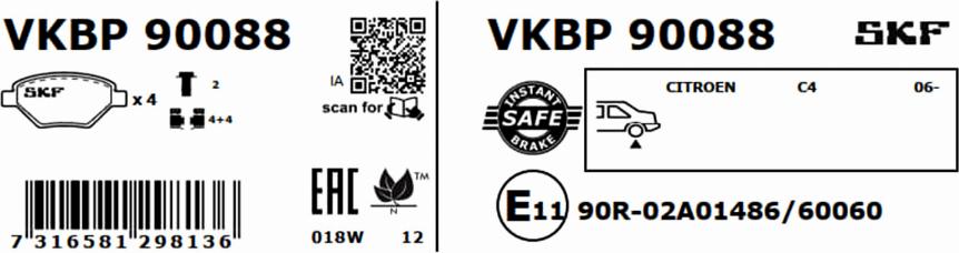 SKF VKBP 90088 - Гальмівні колодки, дискові гальма autocars.com.ua