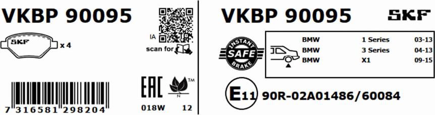 SKF VKBP 90095 - Гальмівні колодки, дискові гальма autocars.com.ua