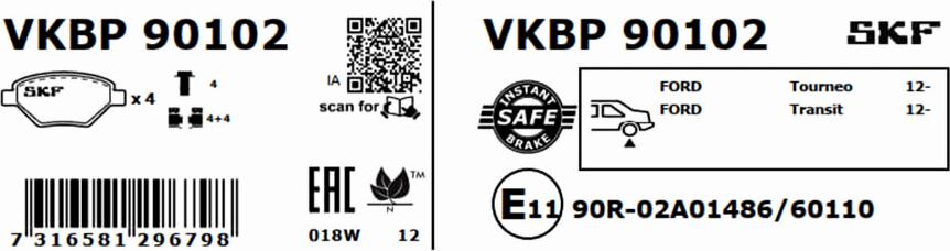 SKF VKBP 90102 - Гальмівні колодки, дискові гальма autocars.com.ua