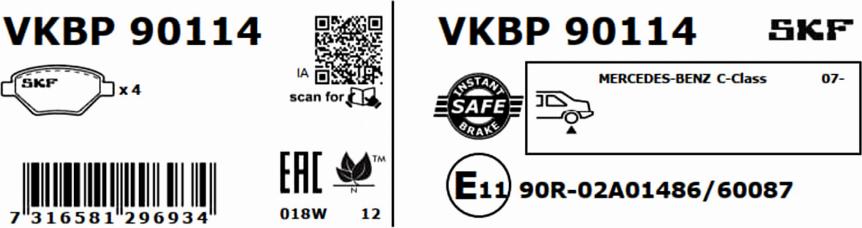 SKF VKBP 90114 - Гальмівні колодки, дискові гальма autocars.com.ua