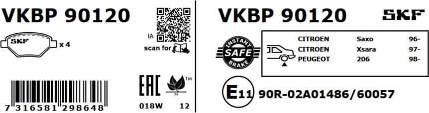 SKF VKBP 90120 - Тормозные колодки, дисковые, комплект avtokuzovplus.com.ua