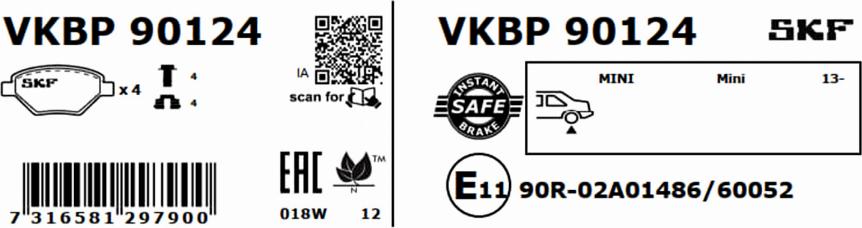 SKF VKBP 90124 - Гальмівні колодки, дискові гальма autocars.com.ua