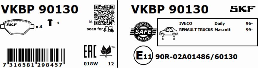 SKF VKBP 90130 - Гальмівні колодки, дискові гальма autocars.com.ua